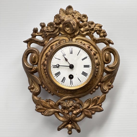 Antique French Gilt Brass Cartel Clock: Japy Frères Movement, C