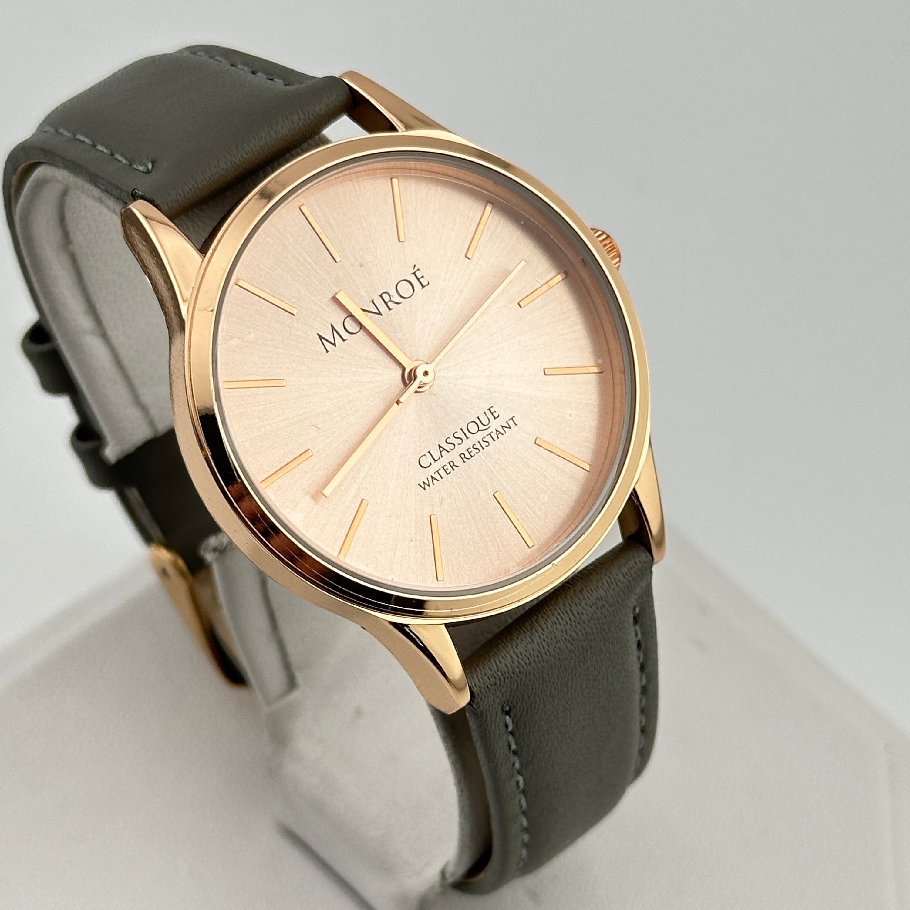 NWOT | Women\'s Monroe Watch Rose Gold Face W/ Green Genuine Leather Watch Band Monroe Classique Stainless Steel Watch Unisex Leather Band (New) main image 4