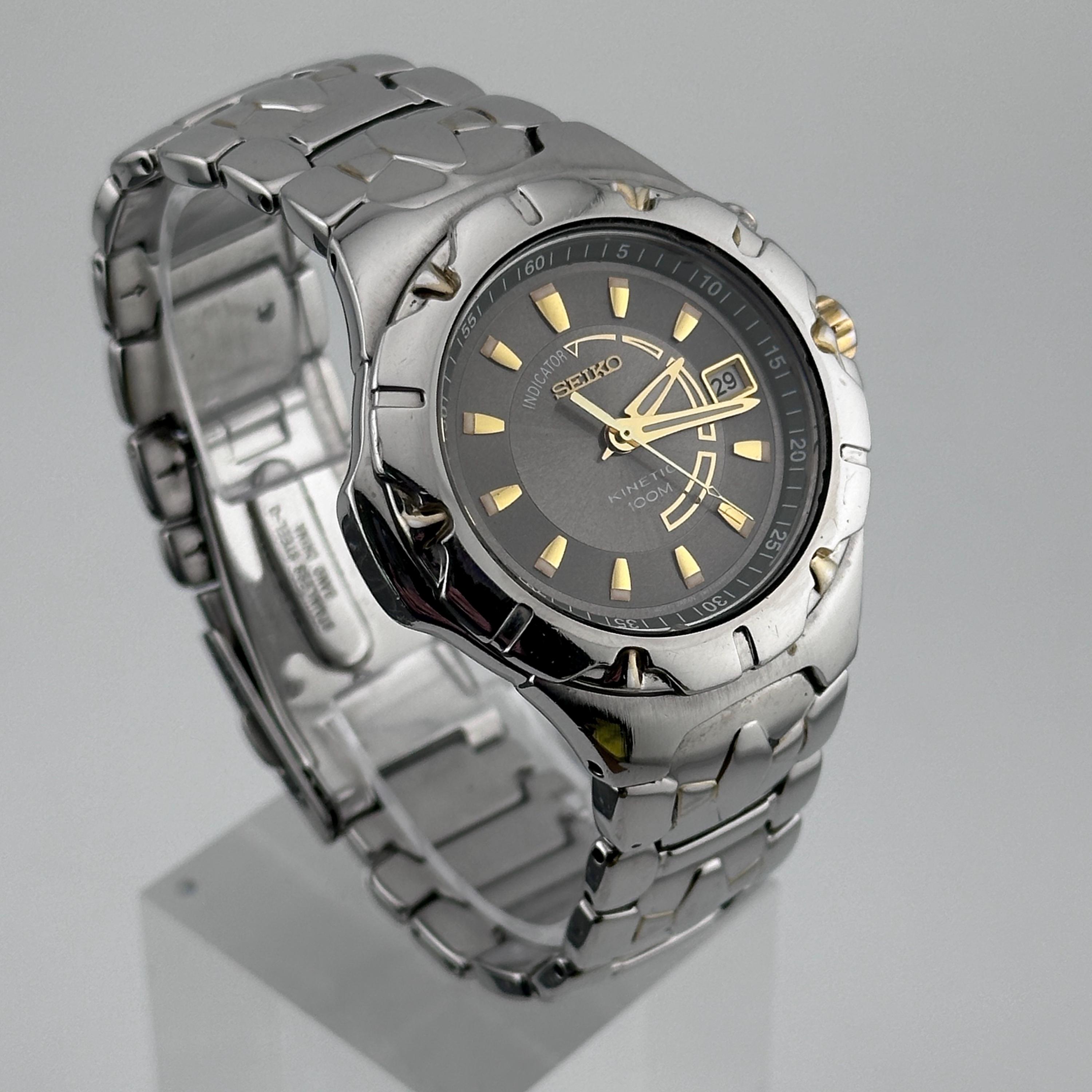 SEIKO SPORTS 70M ステンレス腕時計 Seiko Kinetic Sports 100 Stainless & Gold Trim Men's 42mm Watch - Etsy