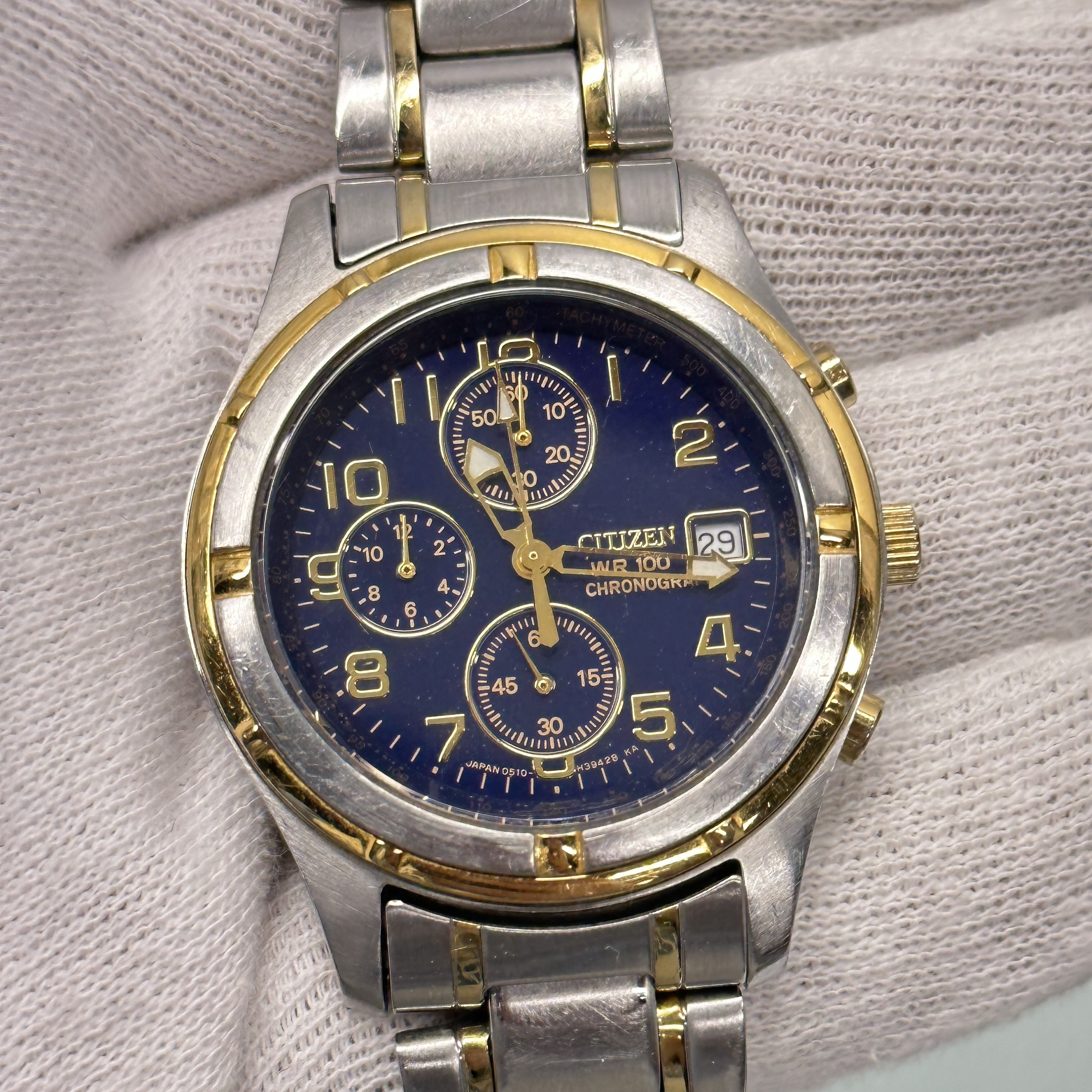 Vintage Citizen Quartz Chronograph Stainless and Gold trim Men s watch