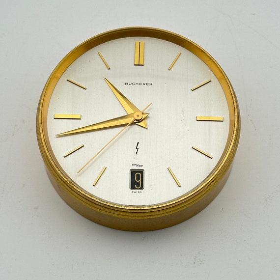 Imhof インホフ アンティーク時計 Bucherer 8days Imhof Bucherer Electric Calendar Desk Clock Swiss Made - Etsy