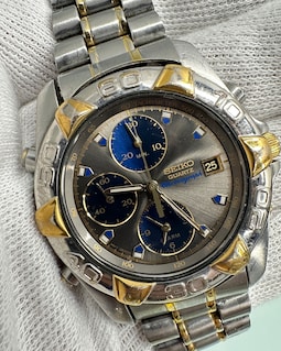 Seiko Chronograph 7T32-6E89 Quartz Watch With Two Tone Gold and 
