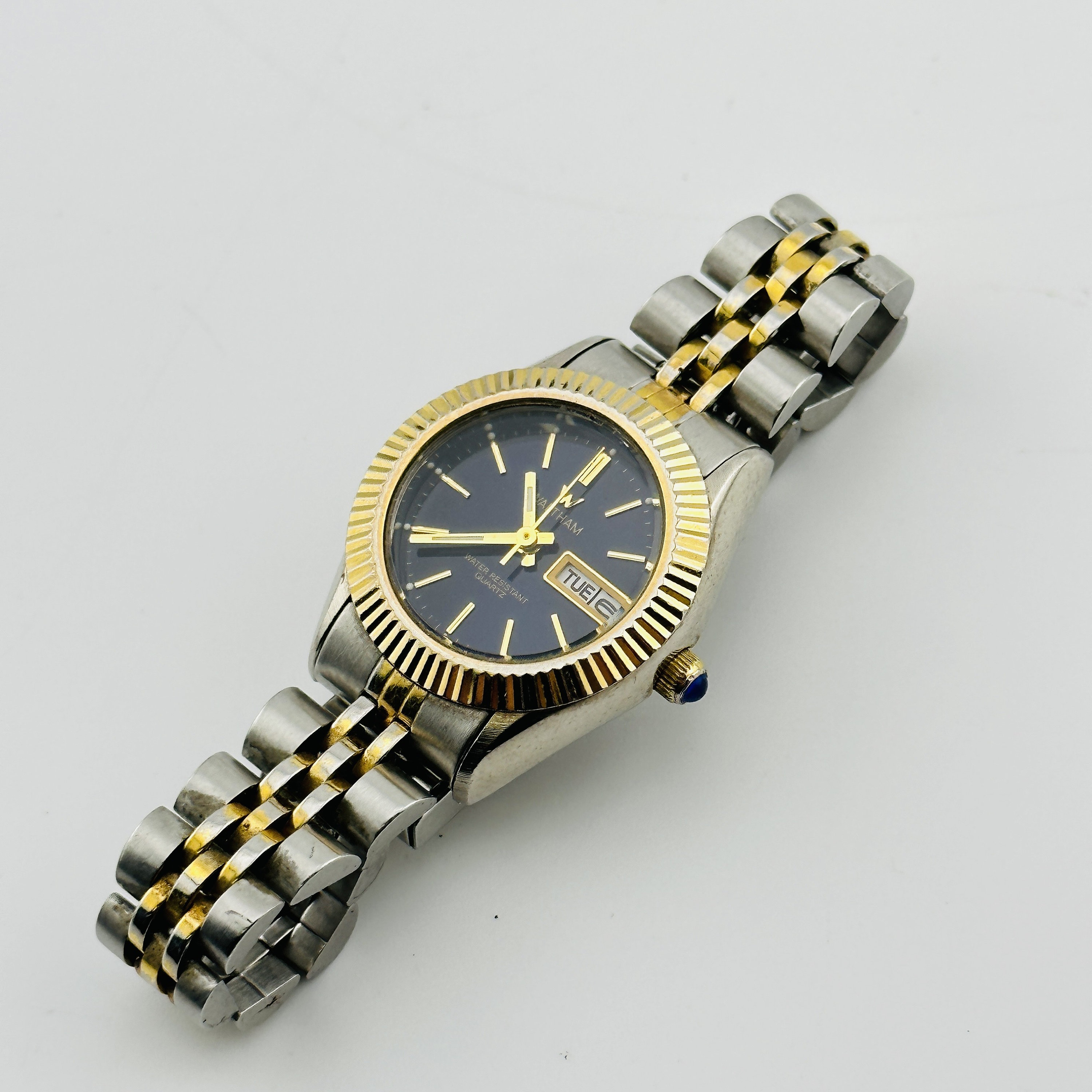 Waltham Two Tone Black Dial Ladies 25mm Quartz Wristwatch C. 1980