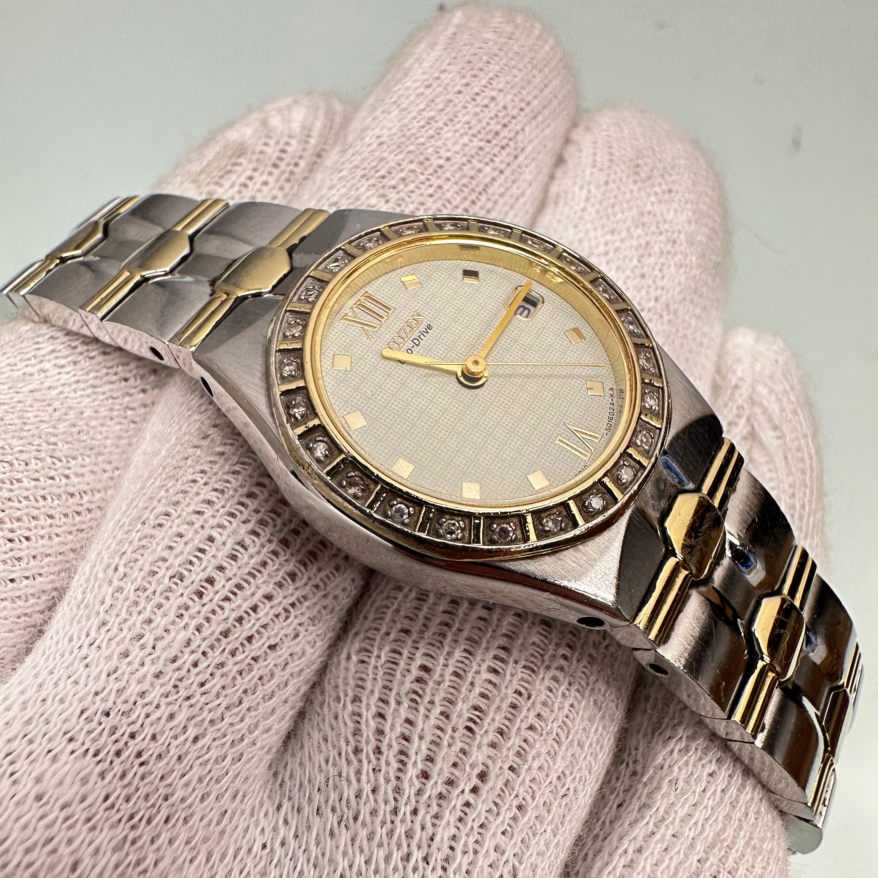 Citizen Eco-Drive E010-S008654 Diamond Bezel Gold & Silver Tone Wristwatch Watch Citizen Eco-Drive Bianca Women main image 4