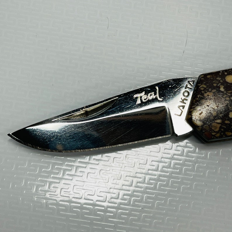 Lakota Teal Gentlemans Pocket Knife Jasper Scales Made by Etsy