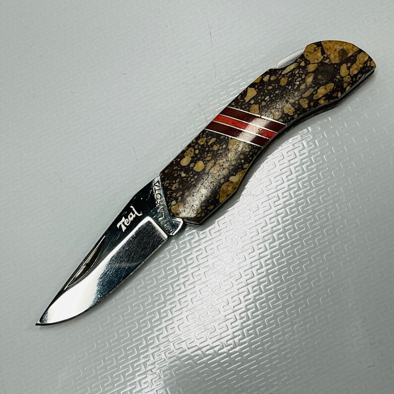 Lakota Teal Gentlemans Pocket Knife Jasper Scales Made by Etsy