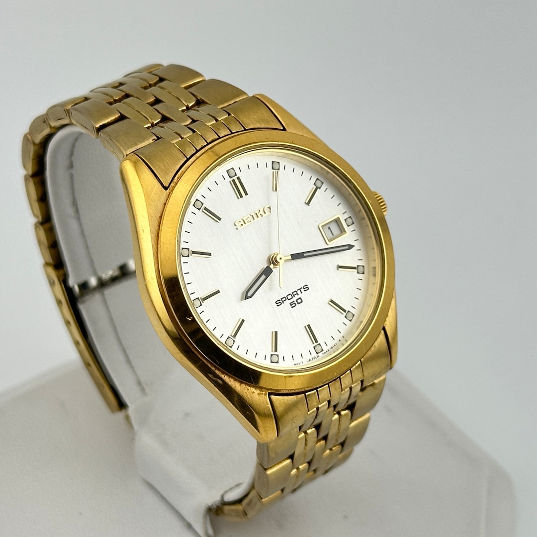 Seiko Sport 50 Gold Tone Stainless Steel 37mm Mens Watch C. Sept 1995 ...
