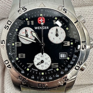 Swiss Army Wenger Chronograph Black Dial Stainless Steel Strap