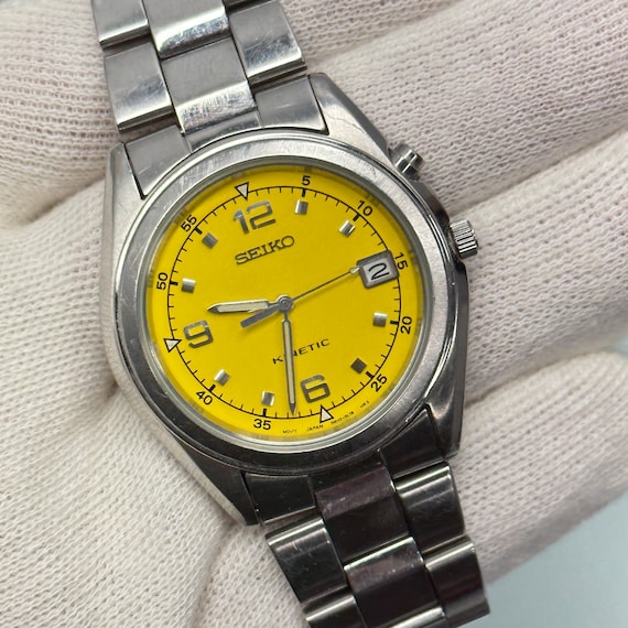 Seiko Stainless Steel Watch With Yellow Dial & Date -