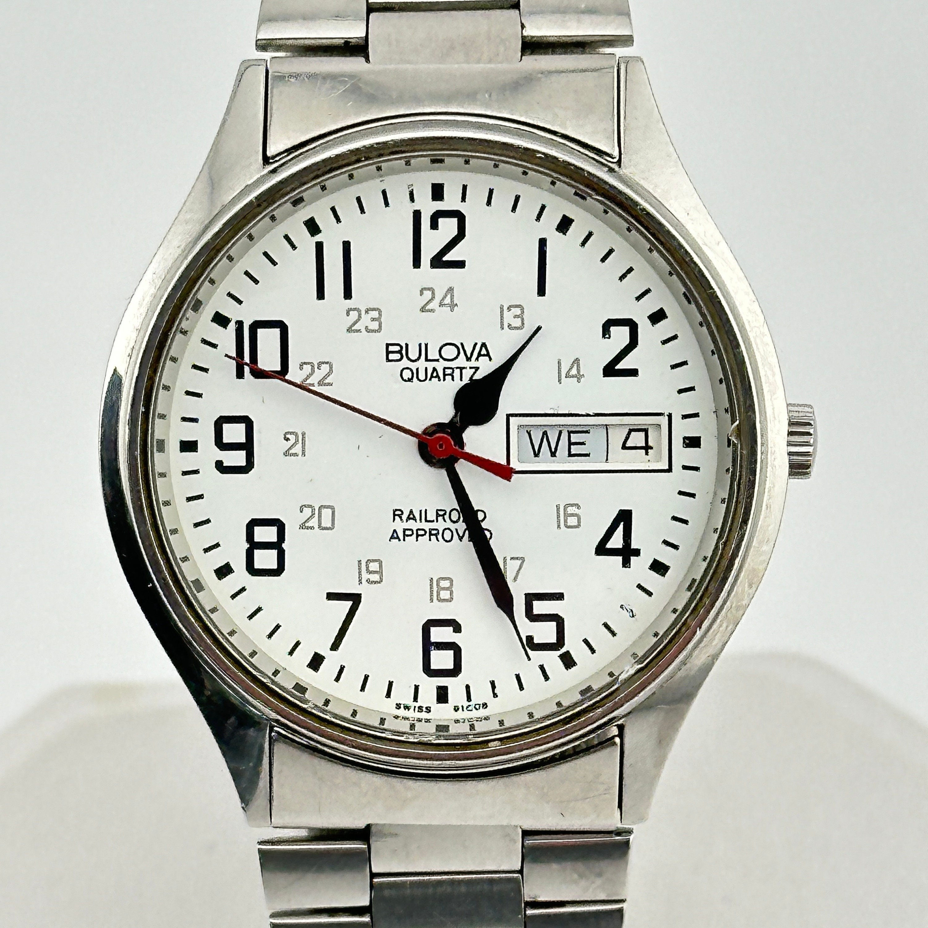 Vintage Bulova Accutron Railroad Approved Stainless Steel Day Date Quartz Mens 36mm Watch C.1983 Etsy