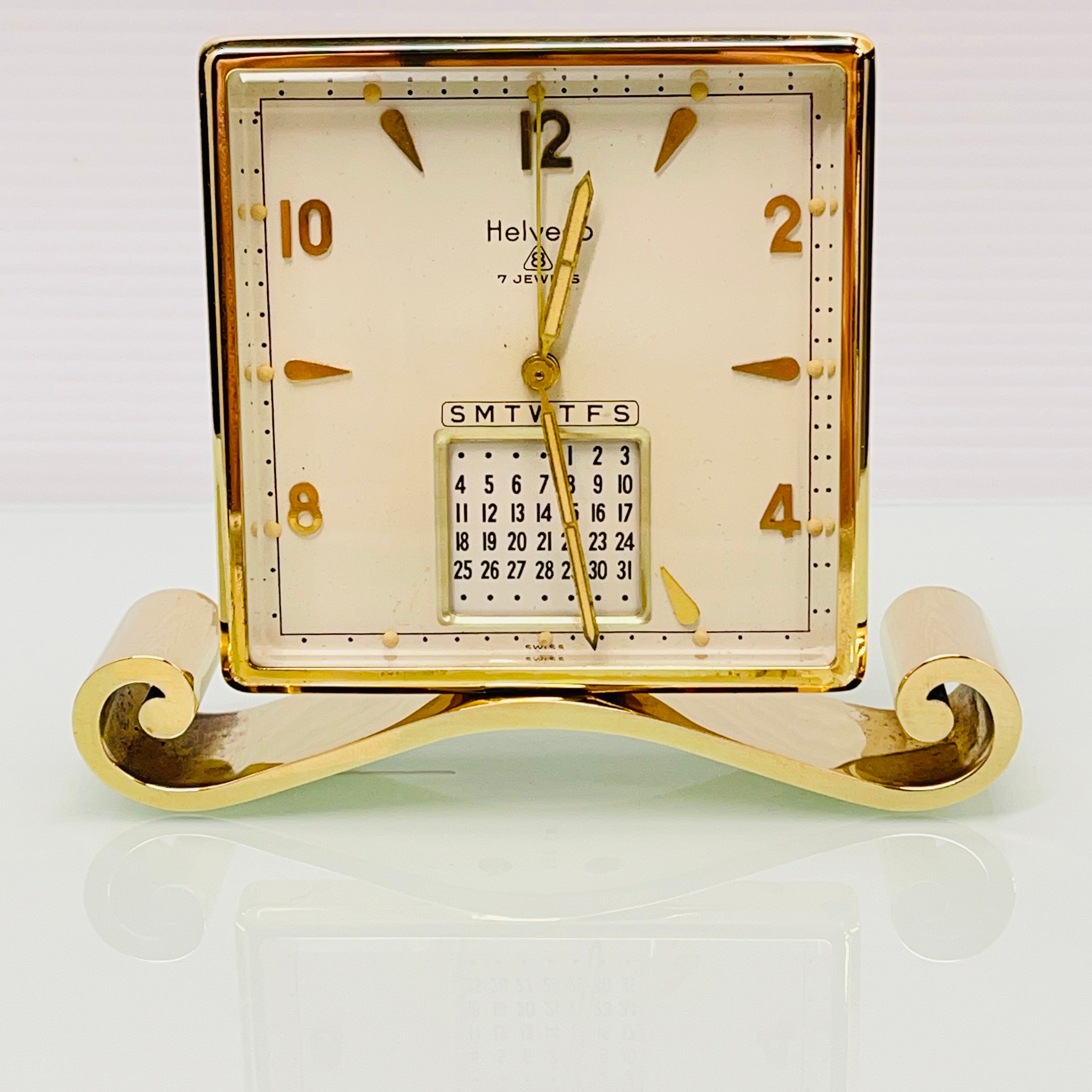 Helveco Gold Plated Swiss 8 Day Calendar Alarm Clock C. 1975 - Etsy