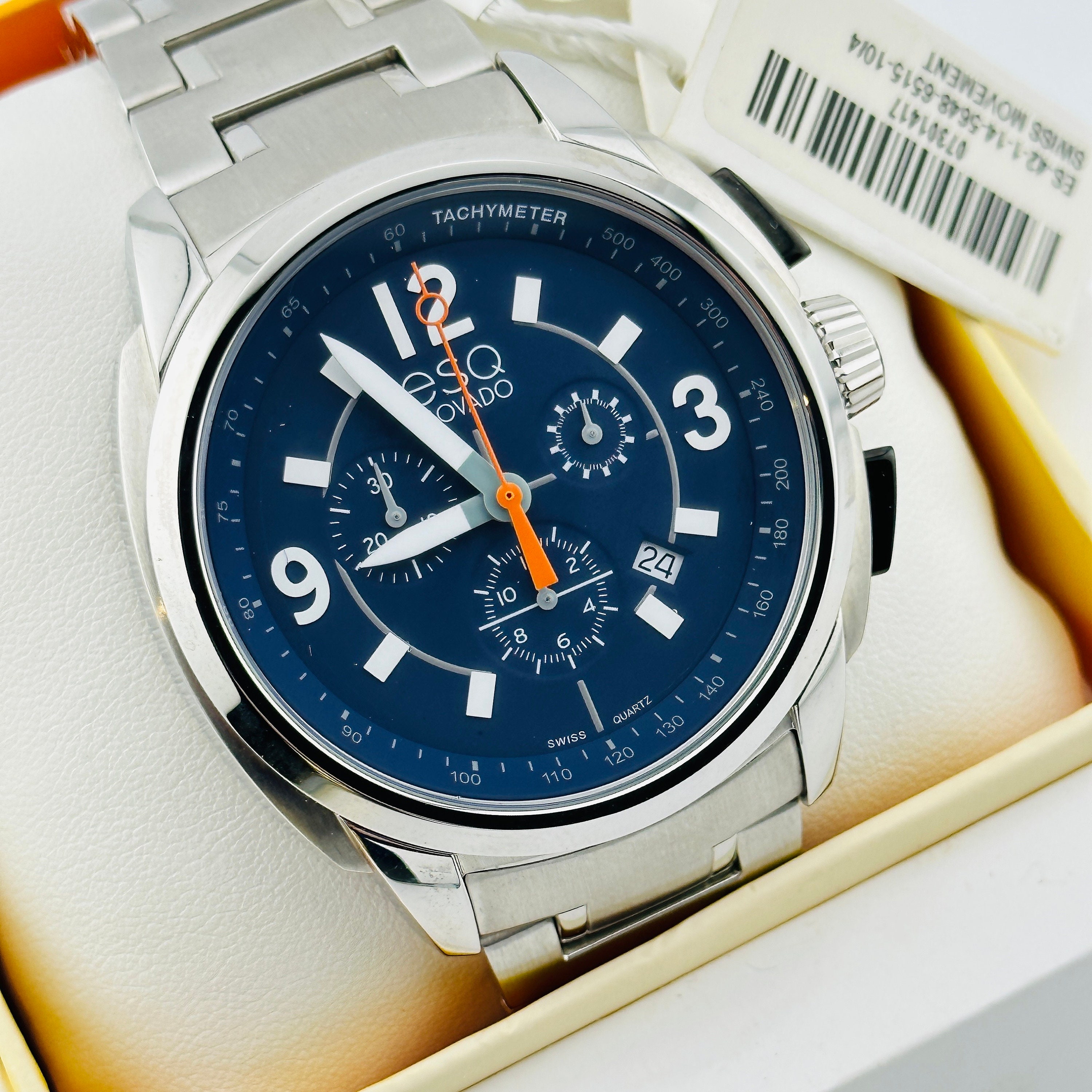 ESQ Movado 44mm Swiss Quartz Chronograph Watch With Stainless