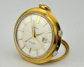 Angelus Vintage Datalarm 21 Rubis 41mm Pocket Watch with Date-Alarm-Stand c.1950’s