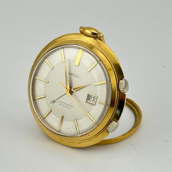 Angelus Vintage Datalarm 21 Rubis 41mm Pocket Watch With Date