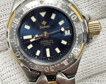 Zodiac Marine Life Professional 200m Stainless Steel and Gold Swiss Ladies Watch