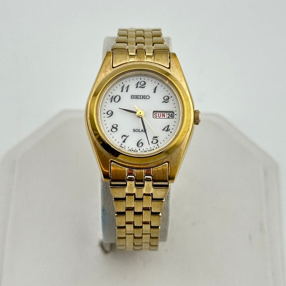 Seiko Solar White Dial Gold Tone Ladies 25mm Quar… - image 4