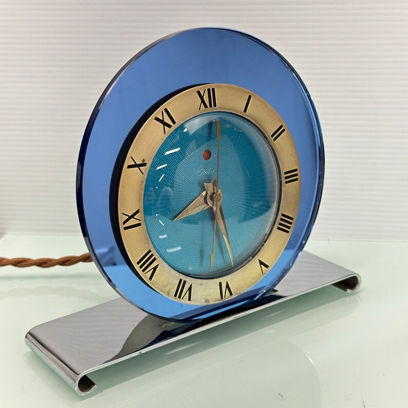 1935 Telechron Art Deco Electric Clock With Cobalt Blue Mirror Etsy