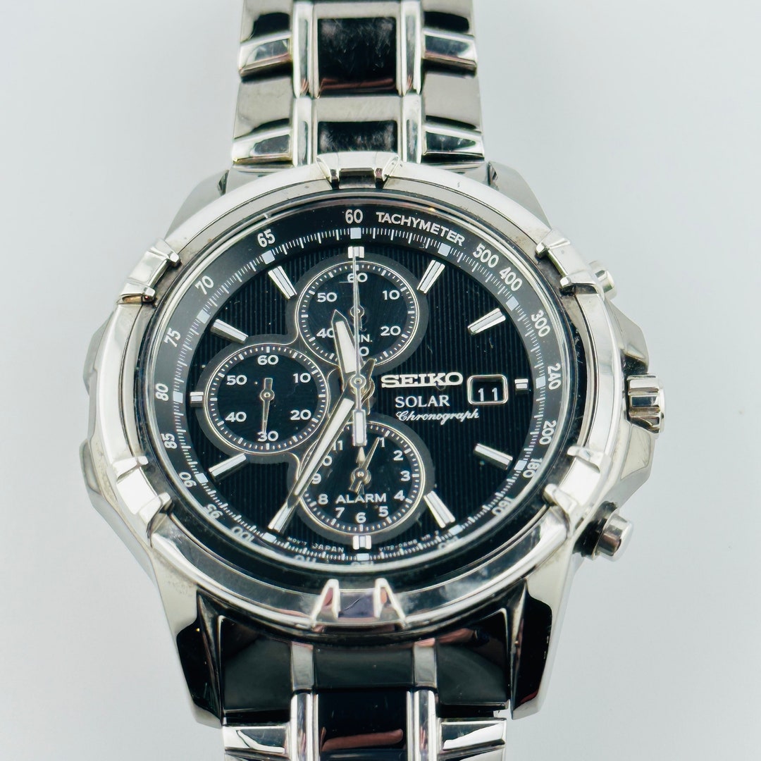 Seiko Solar Mens Analog Solar Chronograph Watch Etsy