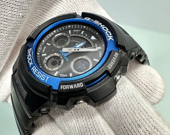 Casio G-shock AW-591 Chronograph Watch Black and Blue - Etsy