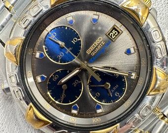 Seiko Chronograph 7T32-6E89 Quartz Watch With Two Tone Gold and