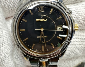 Seiko Kinetic Black Gold Watch with Date C.1995