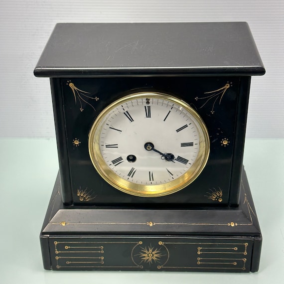 Antique Slate Mantel Clock: Brocot & Delettrez Style, Japy Freres