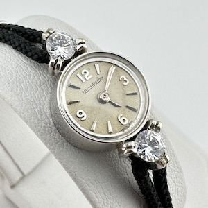 LeCoultre 17 Jewels 14k Solid White Gold & Cubic Zirconia Backwind cal 426 Ladies Watch