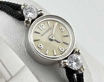 LeCoultre 17 Jewels 14k Solid White Gold & Cubic Zirconia Backwind cal 426 Ladies Watch