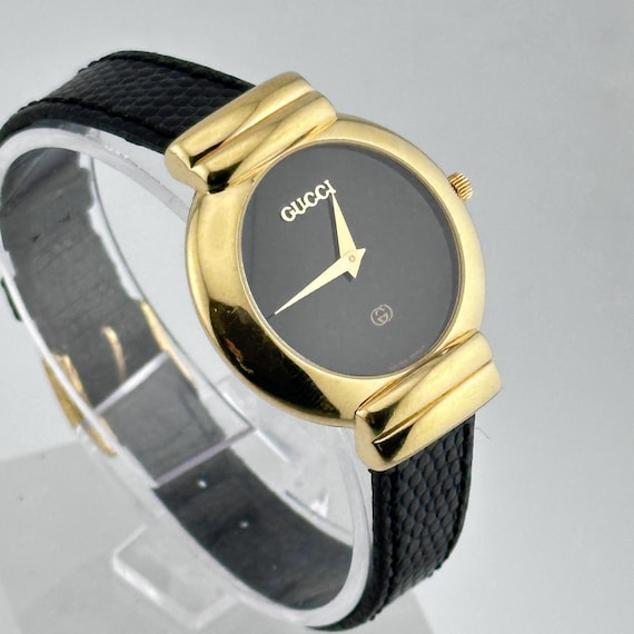 Buy Gucci 14k Gold Plated With Black Dial and Leather Strap Online in India Etsy