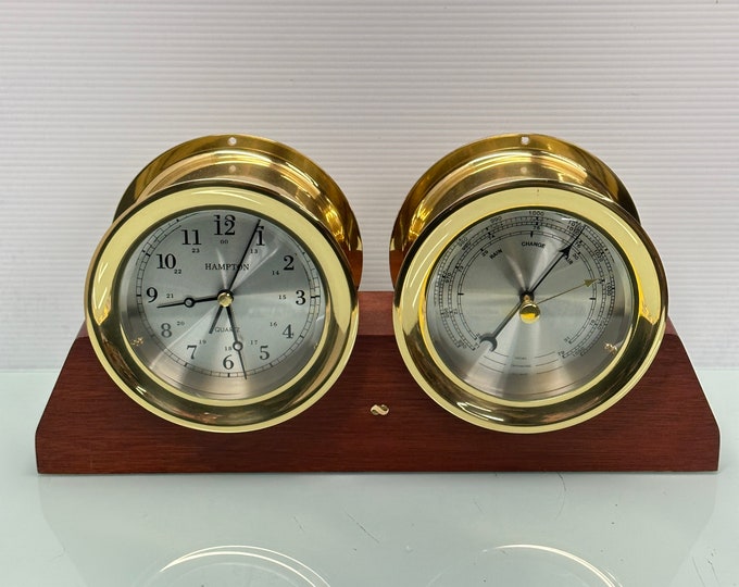 Hampton Ship Clock and Barometer Set With Mahogany Base Etsy