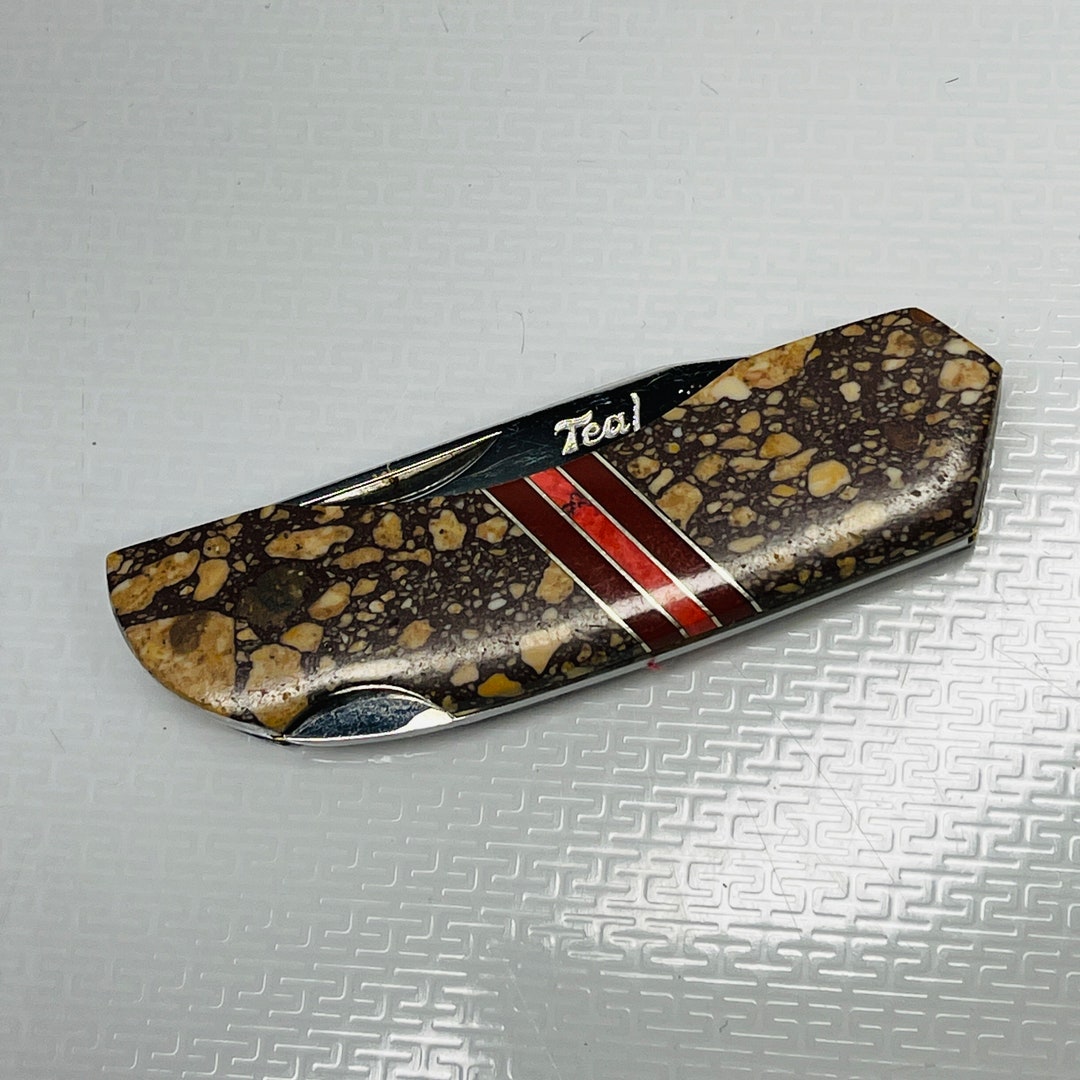 Lakota Teal Gentlemans Pocket Knife Jasper Scales Made by Etsy