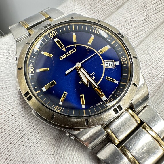 Seiko Kinetic Gold and Steel Watch With Blue Dial & Date - Etsy