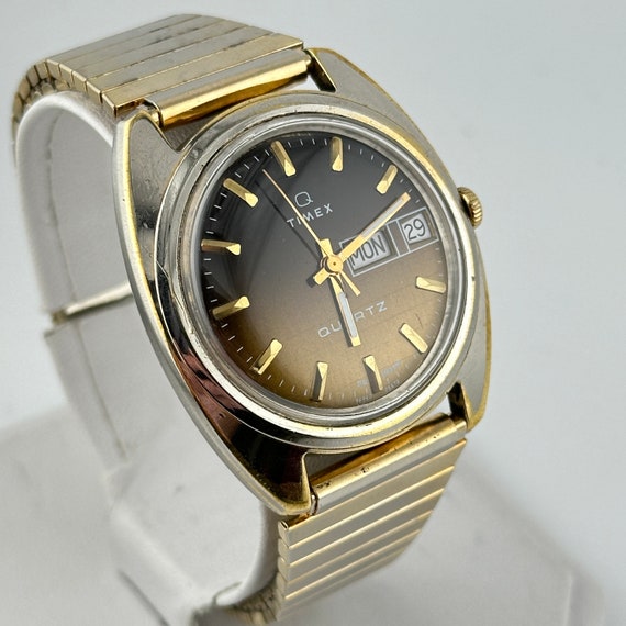 Timex Q Quartz Gold Tone 37mm Mens Wristwatch C. 1978 Etsy