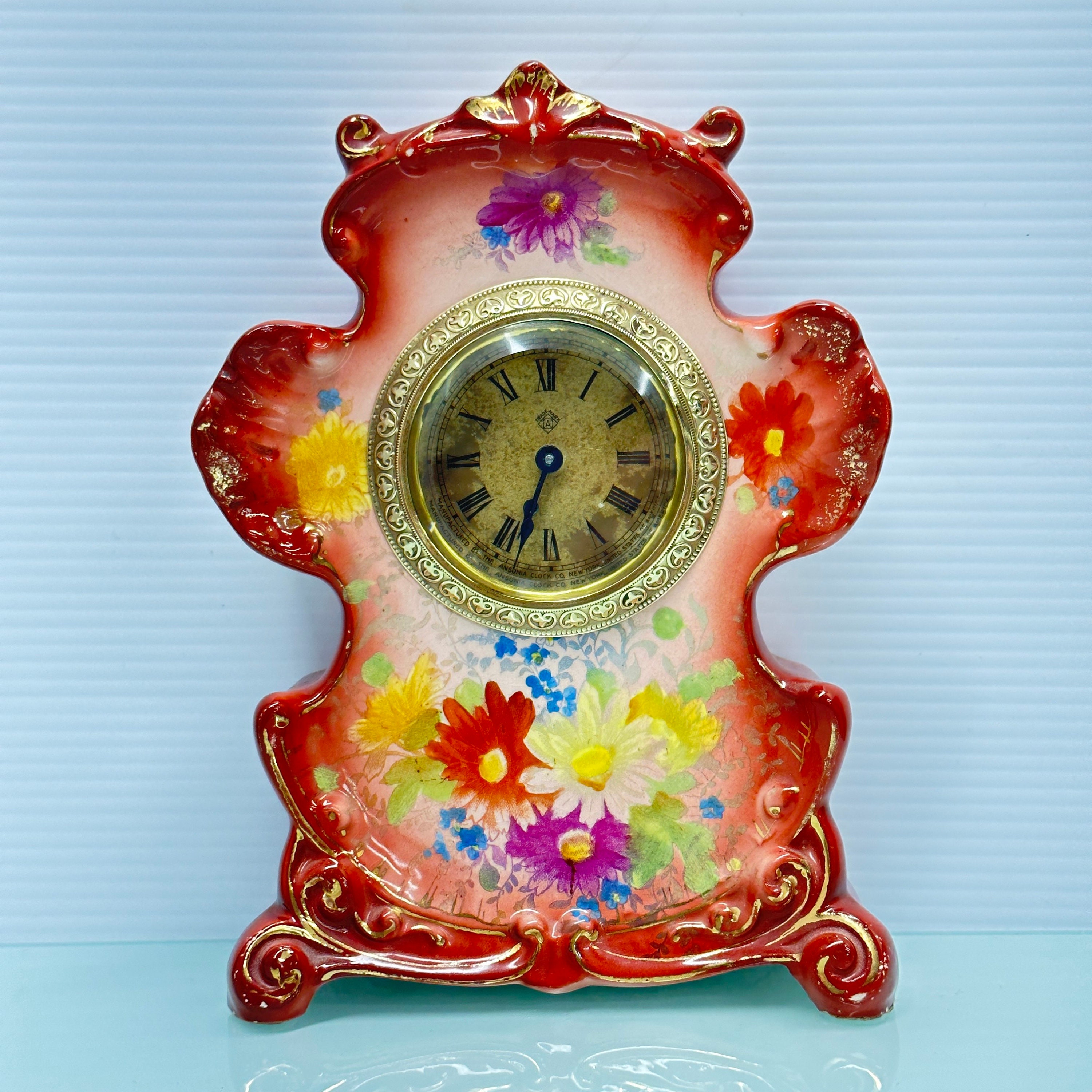 Ansonia Royal Bonn Antique Porcelain Mantel Clock C.1900 image