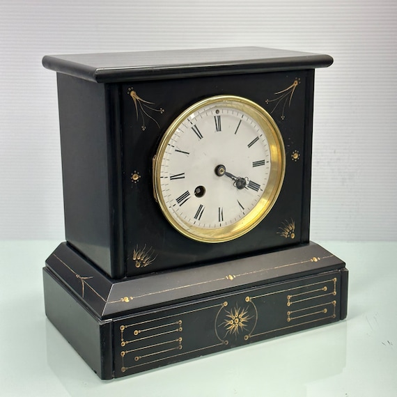 Antique Slate Mantel Clock: Brocot & Delettrez Style, Japy Freres