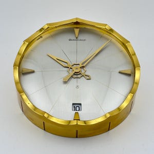 Jaeger LeCoultre Gold Plated Mantle Clock - Swiss Case - 8-Day movement with calendar