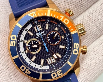 Brandt Hoffman Bayliss Mens Gold Trim Dive Watch W Blue Silicone Strap and Pepsi Bezel Etsy