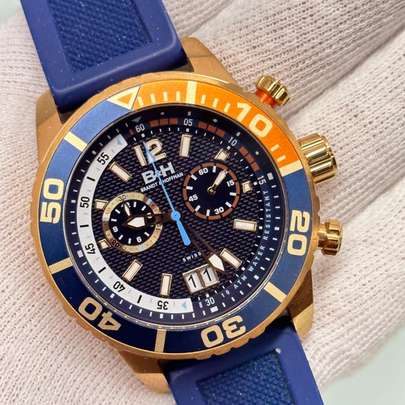 Brandt Hoffman Bayliss Mens Gold Trim Dive Watch W Blue Silicone Strap and Pepsi Bezel Etsy UK