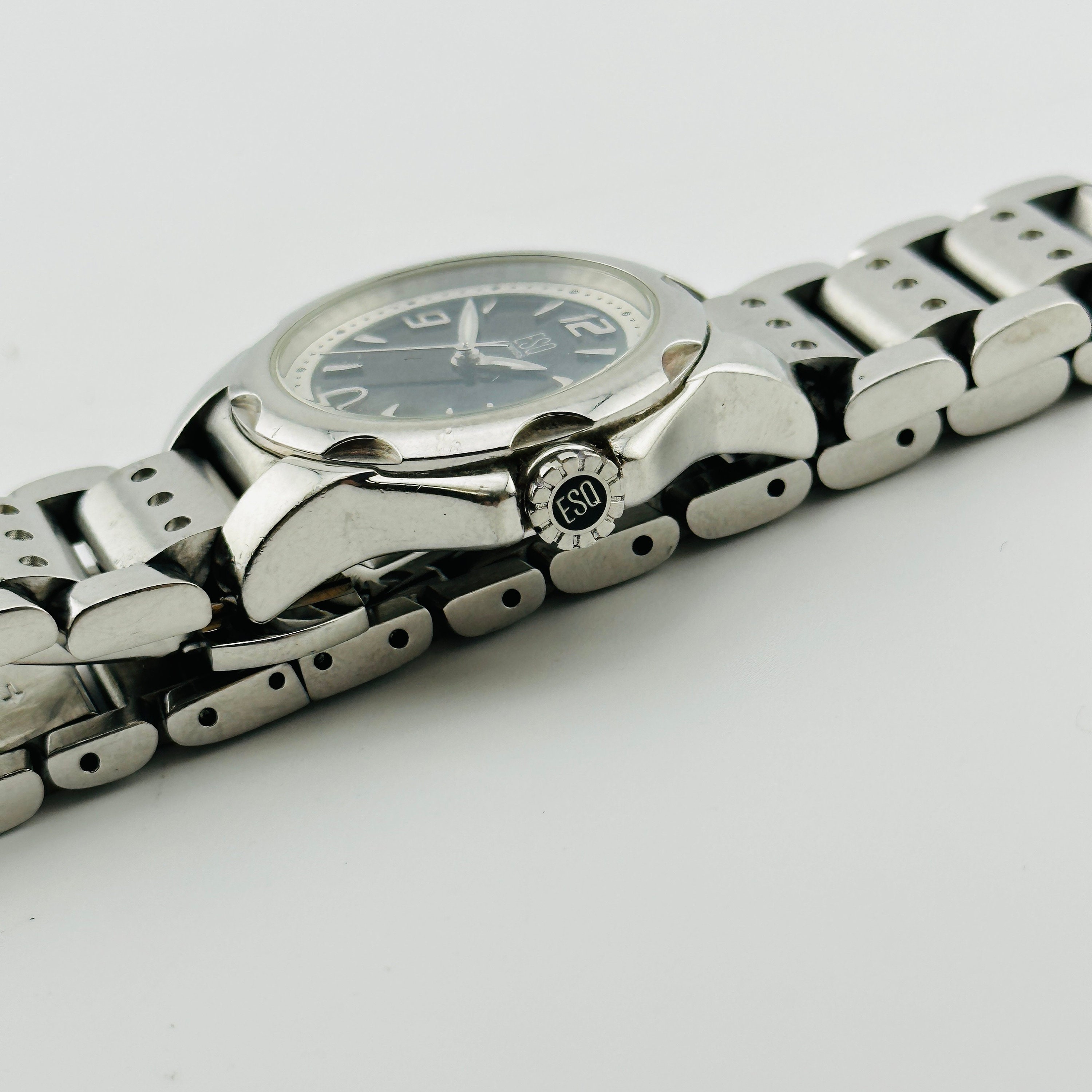 ESQ Movado Watch Silver Tone Black Dial Non-working Battery ESQ by MOVADO Men Women Stainless Gold Silver Water Re  main image 3