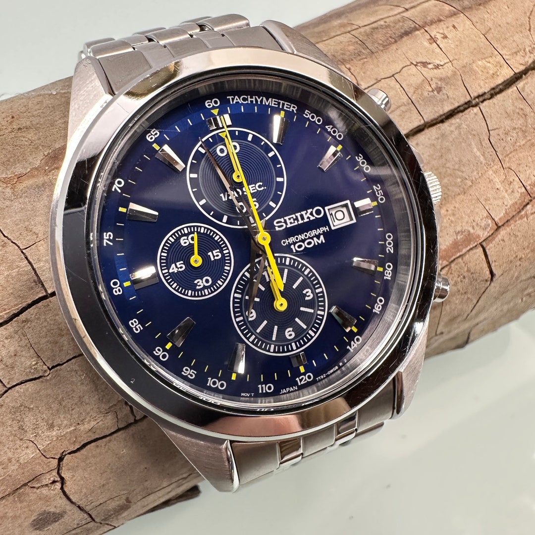 Seiko Chronograph 7T92 Quartz Watch With Blue Dial and - Etsy Denmark