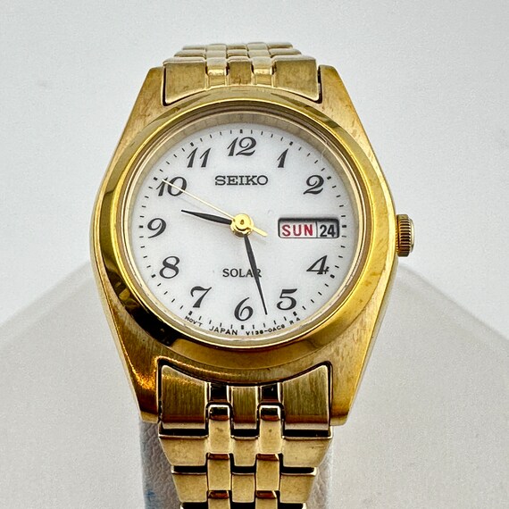 Seiko Solar White Dial Gold Tone Ladies 25mm Quar… - image 2