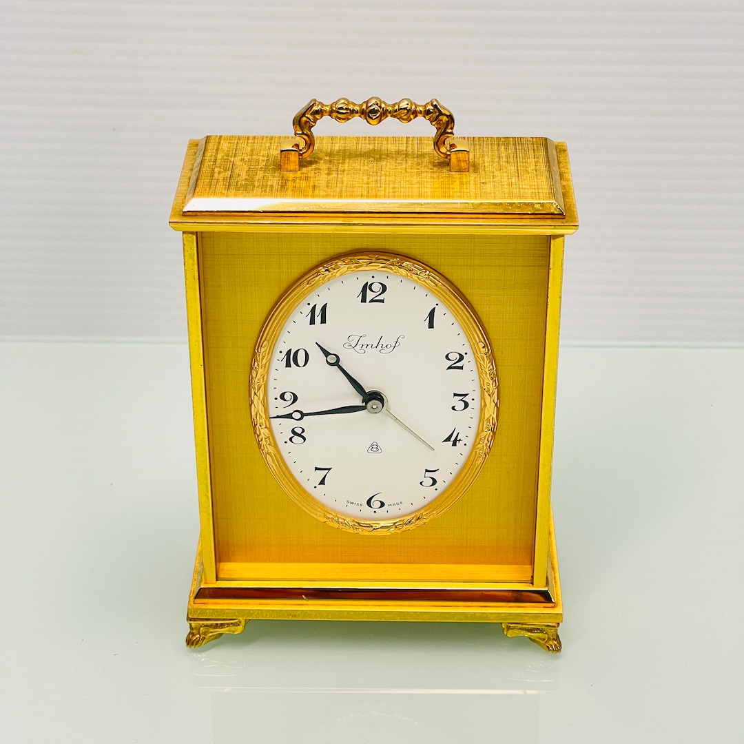 Imhof Gold Plated Swiss 8 Day Alarm Clock C. 1975 Etsy