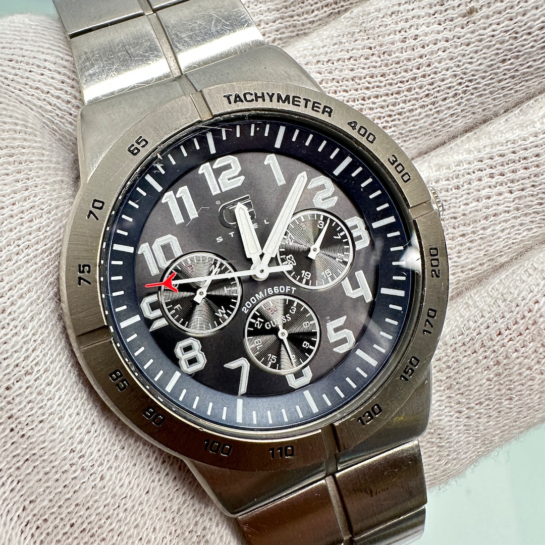 Guess G Steel Stainless Tachymeter Chronograph Quartz Mens Etsy