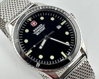 Swiss Army Wenger Grenadier Black Dial Steel Strap 42mm Mens