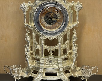 GADA Ormolu Cast Baroque Candelabra & Clock Set