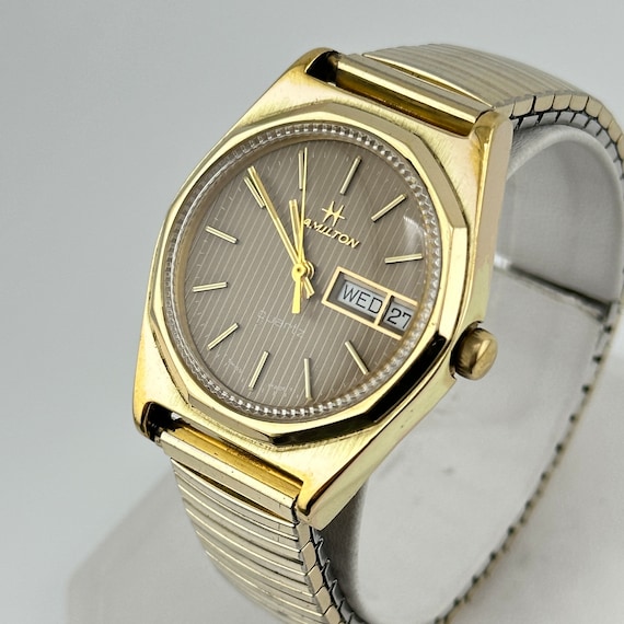 Hamilton Gold Swiss Quartz Mens 34mm Watch Etsy Australia