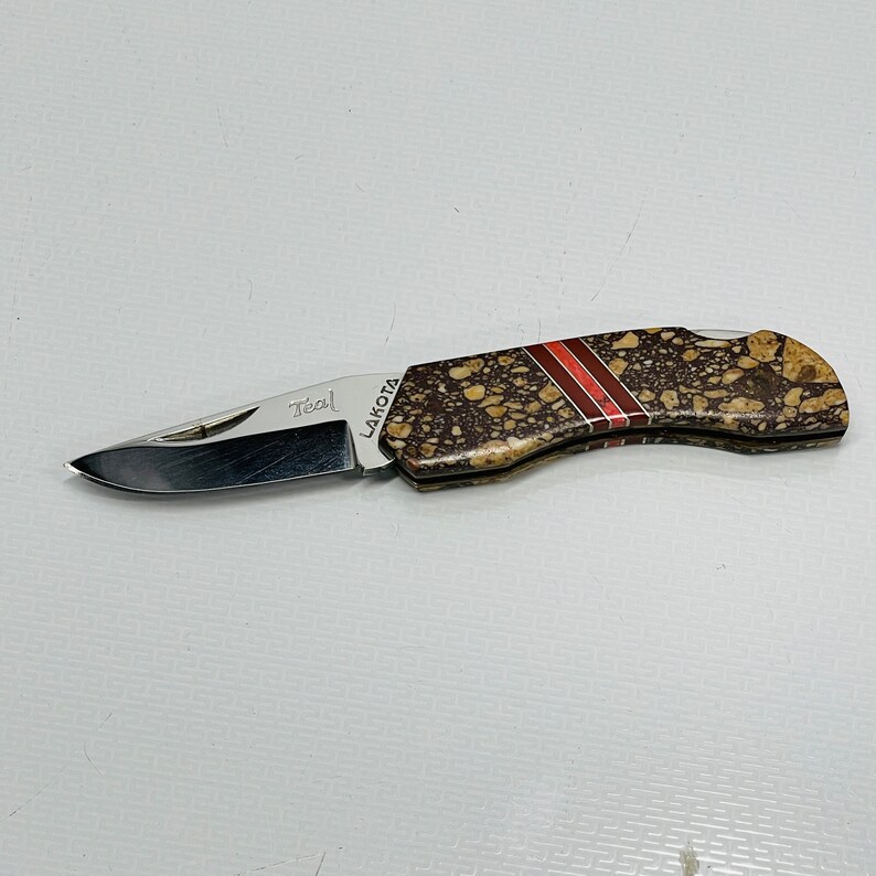 Lakota Teal Gentlemans Pocket Knife Jasper Scales Made by Etsy