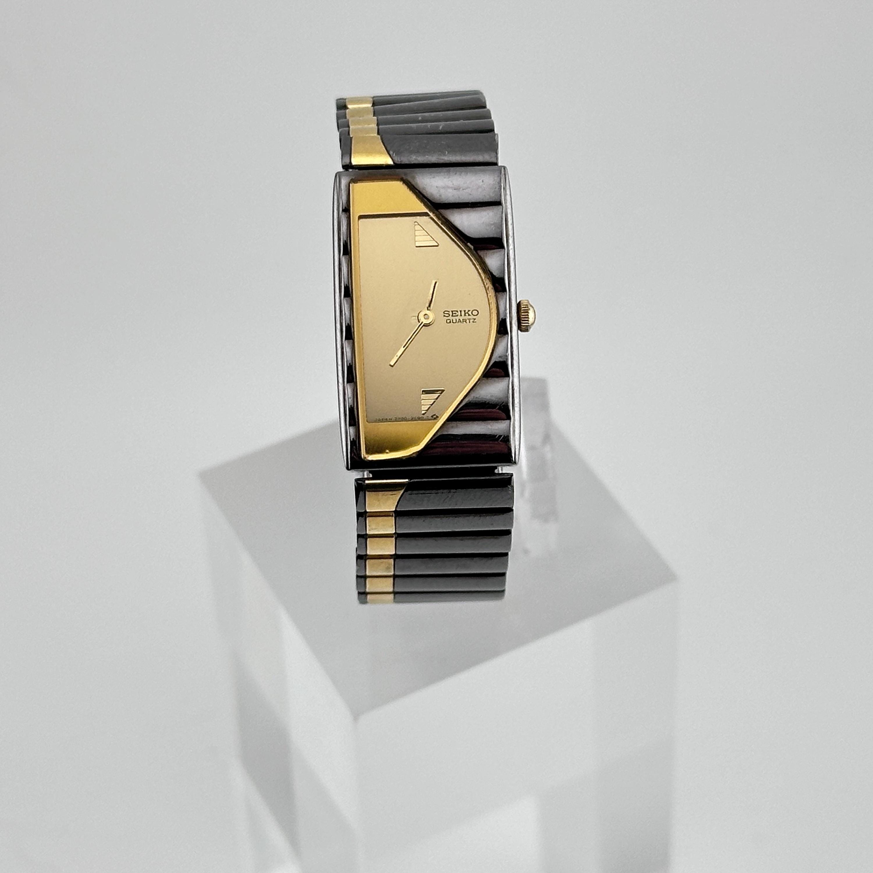 Seiko Crescent Black Dial Watch Womens Gold Tone 4N00-605B New Battery 7.25\