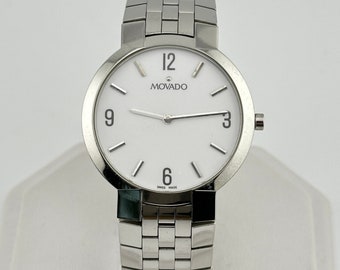 Movado Faceto White Dial Stainless Steel 35mm Midsized Wristwatch