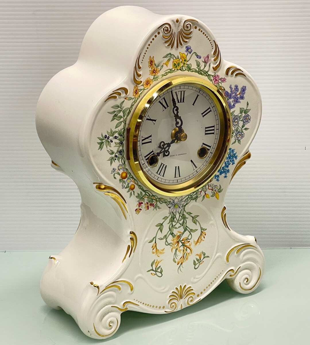 Franz Hermle Porcelain Mantle / Desk Clock With Ting Tang Chime Etsy